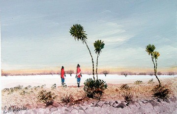 fenster palmen Ölbilder verkaufen - Wasike Zwei Massai mit Palmen aus Afrika